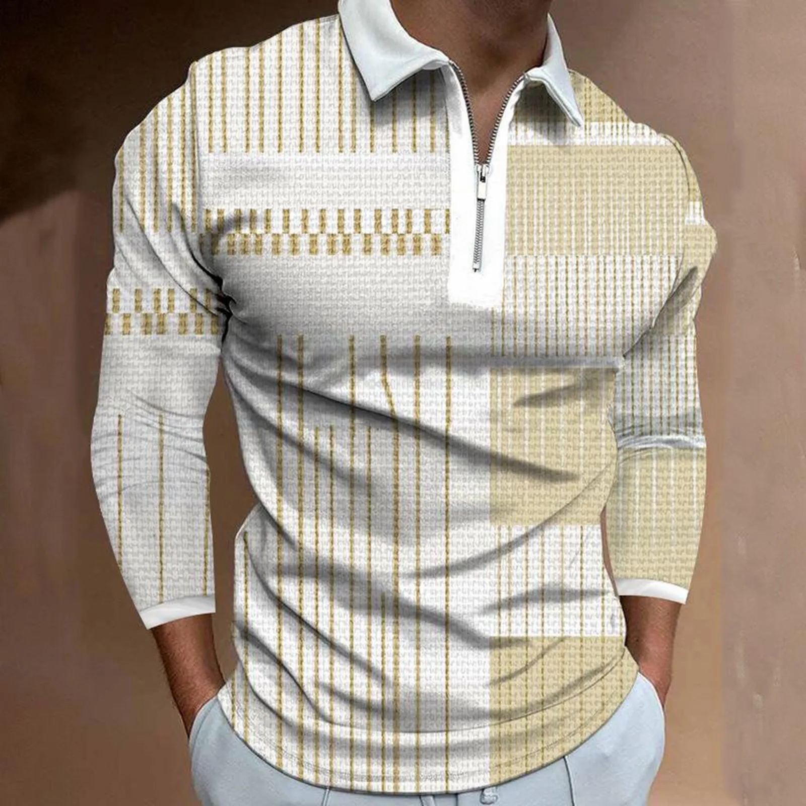 

Male Casual Autumn Splice Color Print T Shirt Turn Down Collar Long Sleeve Tops Shirt Mens Medium Long Sleeve T Shirts