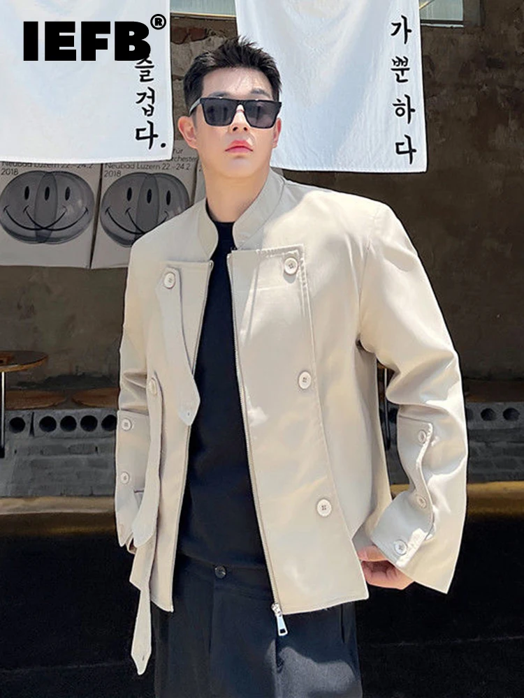 

IEFB Autumn Fashion Design Loose Casual Men Jacket 2023 Solid Color Long Sleeve Double Breasted Male Coat Temperament 9A5256