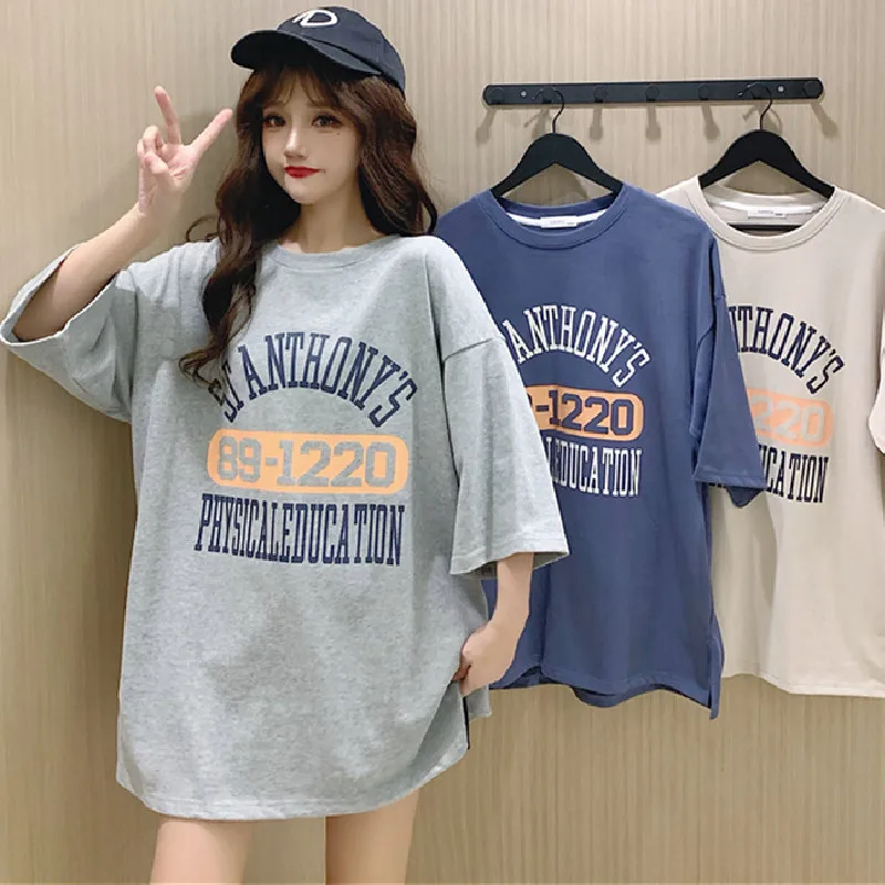 

DUOFAN T Shirt for Women Letter Printing O Neck Half Sleeves Cotton Pullover Tops Girl's Basic Streetwear Harajuku Style Tees