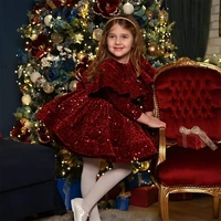 scoop a line baby christmas dress princess dresses new sequined velvet with a big bow three quarter flower girl dresses summer