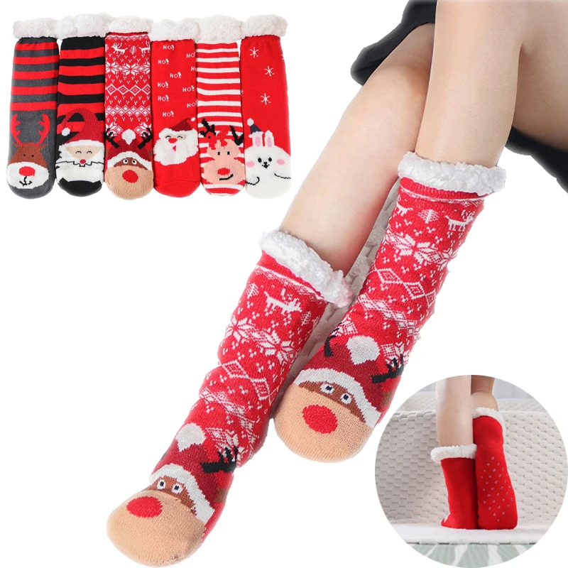 

Зимние носки для пола, рождественские бархатные и толстые носки для сна в помещении, женские носки из кораллового бархата средней длины, Нескользящие