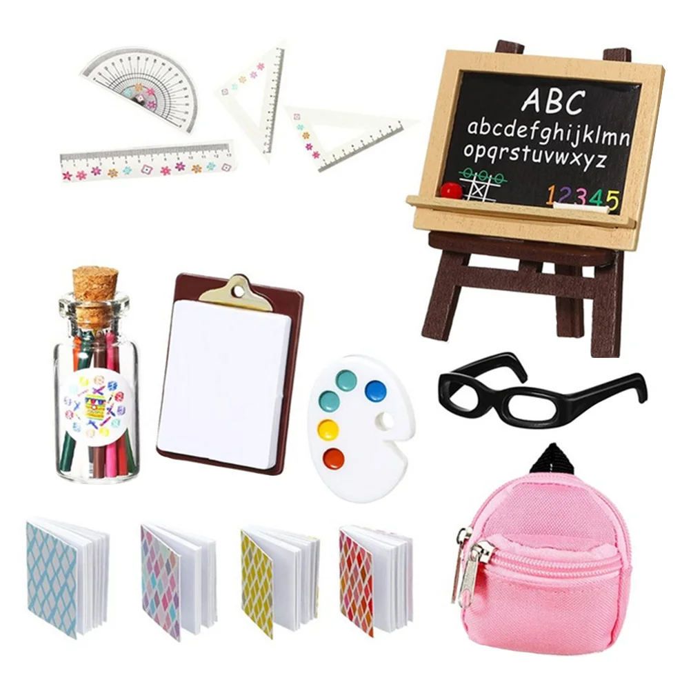 

Glasses Set Simulation Learning Toys Simulated Miniature Pencils Model Lovely School Bag House Accessory Paper Fake Tools Child