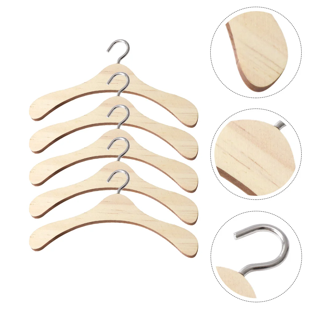 

5Pcs Wooden Hangers Dolls Accessory Wooden Clothes Hanger (Wood Color)