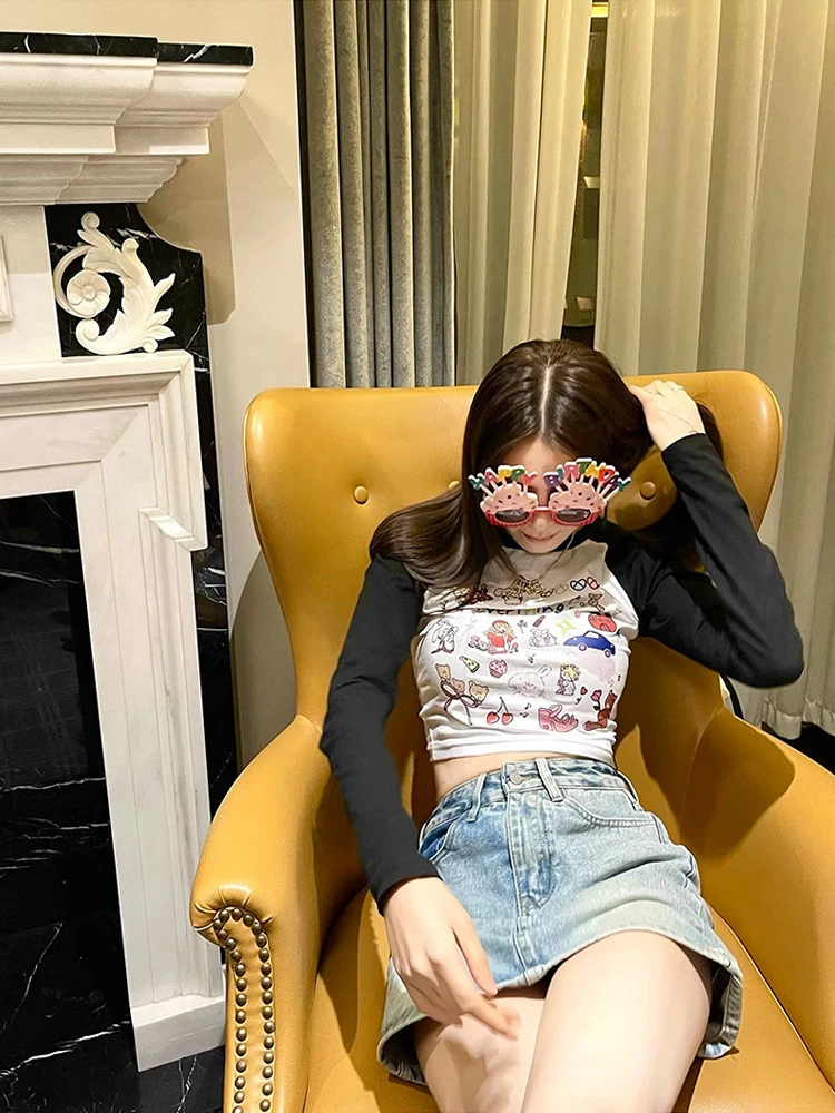 Женская трикотажная футболка с длинным рукавом и круглым вырезом