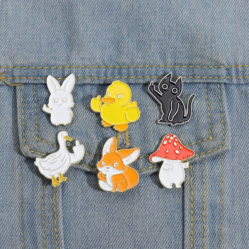 Sarcastic Despise Enamel Pins Custom Middle Finger Action Brooches Lapel Badges Fox Rabbit Duck Animal Jewelry Gifts For Friends images - 6