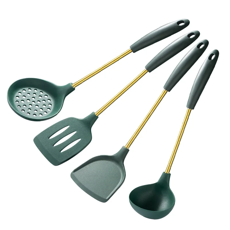 

New Long Handle Silicone Kitchenware Set Home Cooking Spatula Soup Spoon Kitchen Frying Shovel Colander Restaurant Utensils