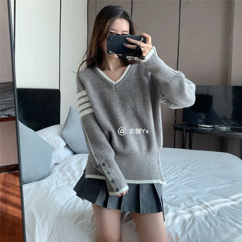 

Spring New Pullover Sweater Tb College Style Design Soft Waxy Hong Kong Style Retro Loose Lazy Knitting