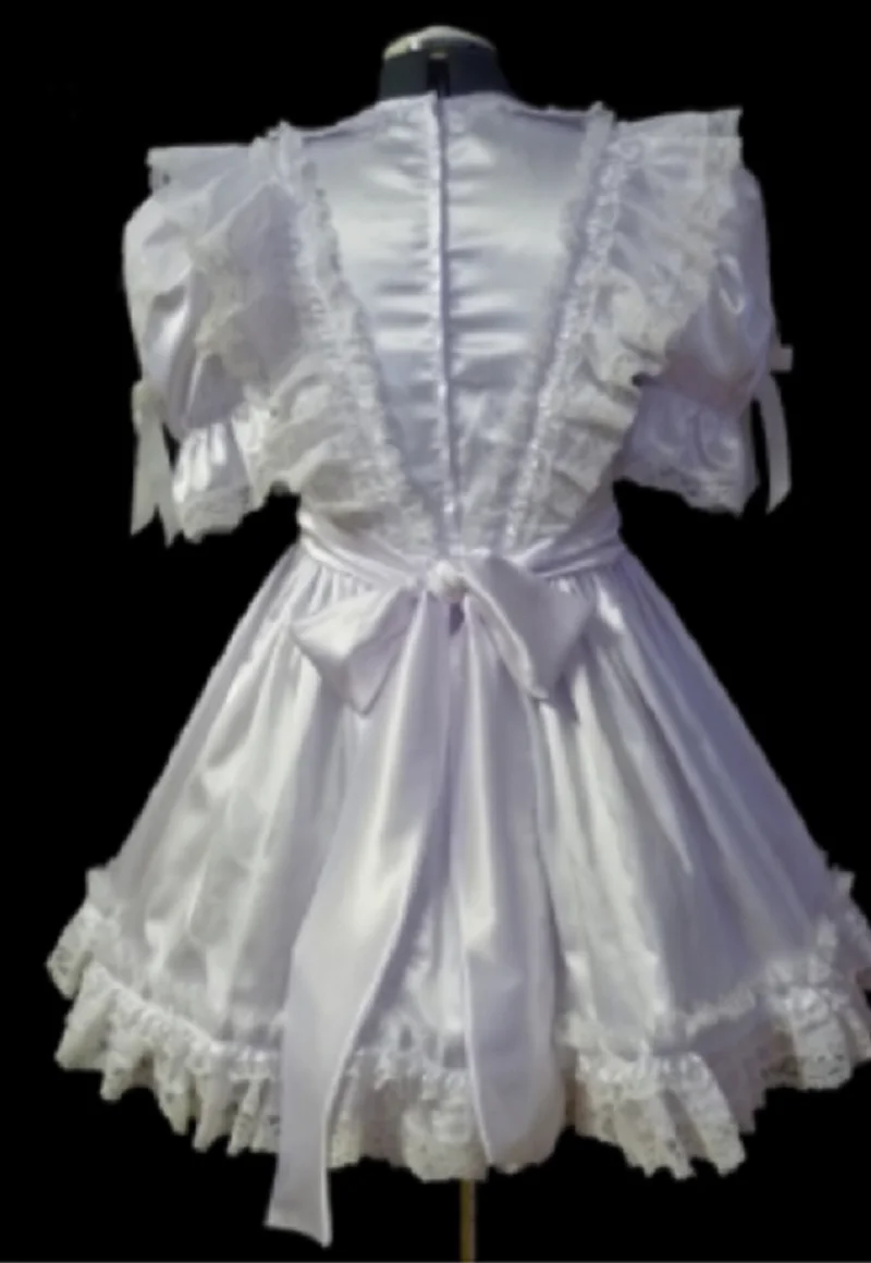 Белое Атласное кружевное милое платье с кукольным воротником для взрослых