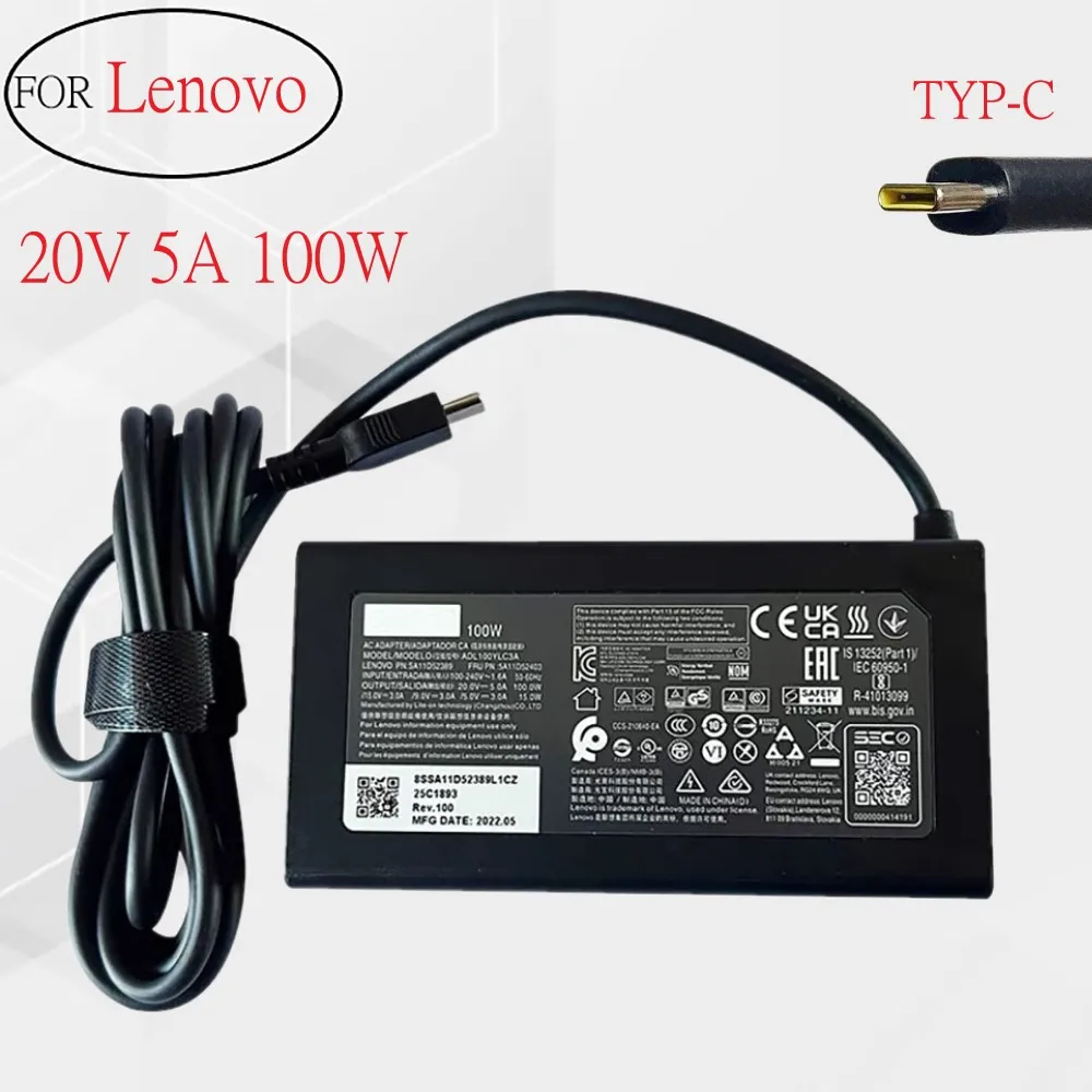 

For Lenovo original 100W PD Charger 20V 5A Power For Rescuer Portable Power Y9000X R7000 THINKBOOK 14+ 16+ Laptop Charger TYPEC