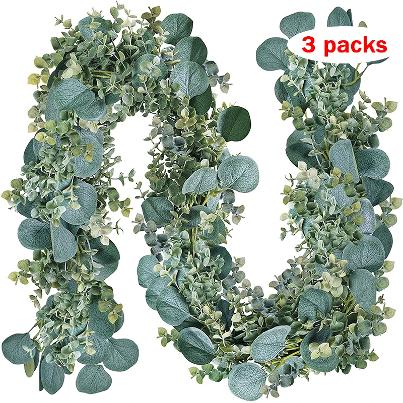 

3 Packs of Artificial Eucalyptus Wreath Greening Eucalyptus with Willow Garland Greenery Vines Banquet for Garden Wedding Decor