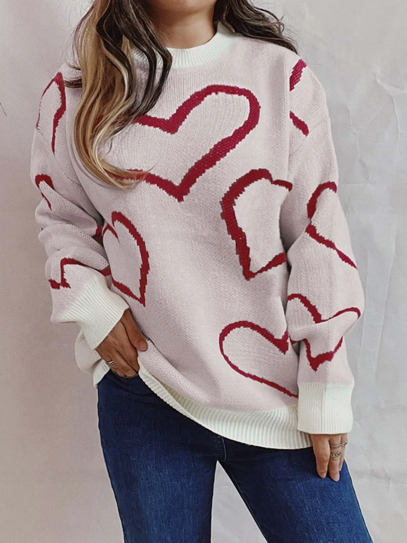 Европа и США круглый вырез свободная голова универсальный цвет вязаная рубашка