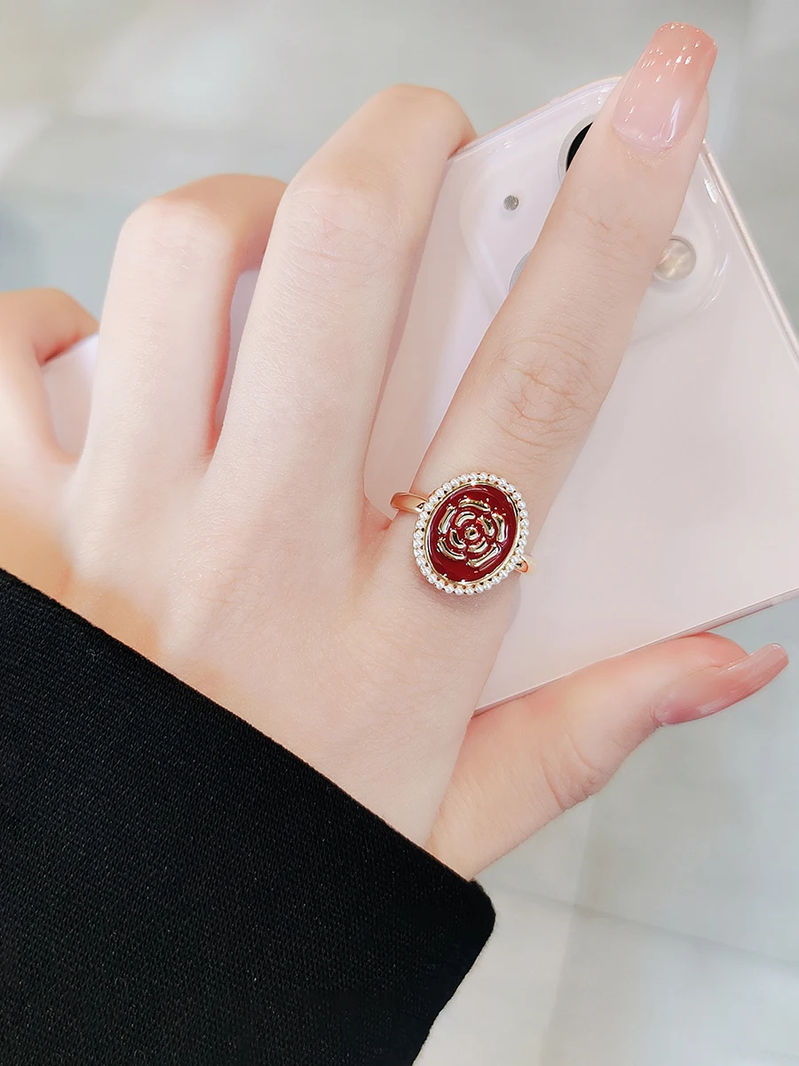 Lynnroman Fashion High-Grade Rose Ring Women Light Luxury Open Personalized Design Temperament