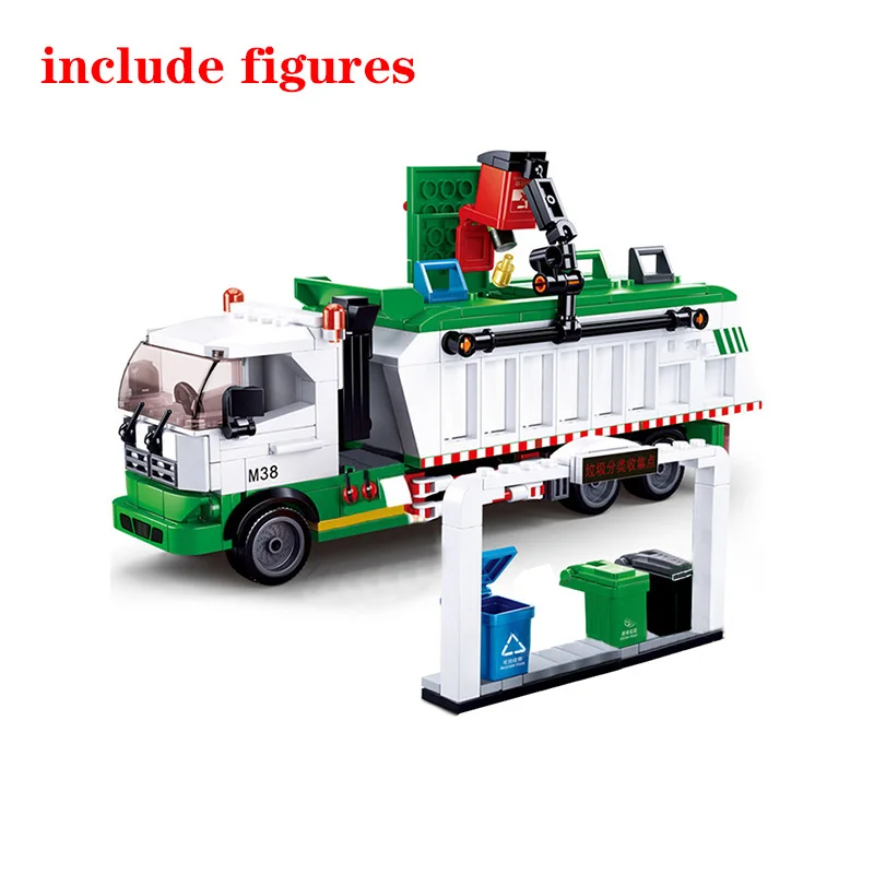 

432Pcs City Garbage Classification Truck Car 100 Cards Building Blocks Sets Brinquedos Playmobil Educational Toys for Children