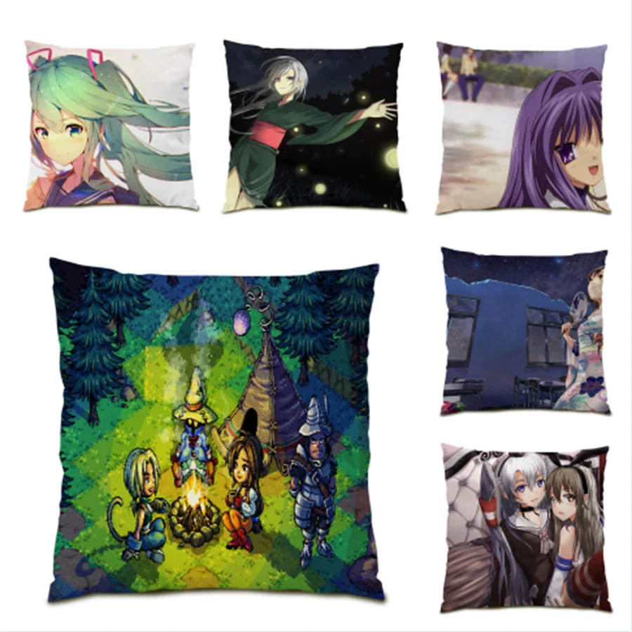 

Decorative Cushion Covers Living Room Decoration Comfortable Pillowcase New Anime Pattern Polyester Linen Pilow Cover Soft E0967
