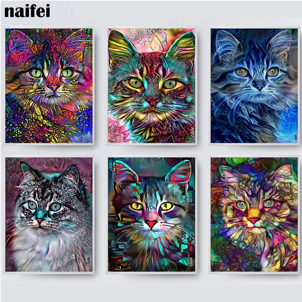 Полноформатная Алмазная вышивка, абстрактная акварельная картина «Кот» своими руками, алмазная живопись, милые животные, современные настенные картины для домашнего декора