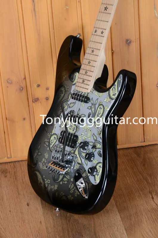 

Richie Sambora Signature ST 1996 Black Paisley Electric Guitar Paisley Pickguard, Floyd Rose Tremolo, SSH Pickups, Star Inlay