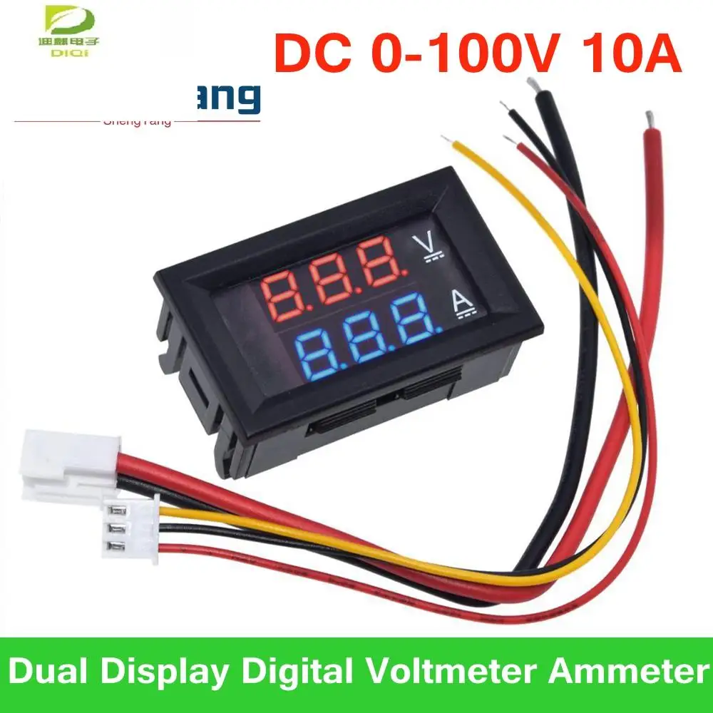 

DC 0-100V 10A Digital Voltmeter Ammeter Dual Display Voltage Detector Current Meter Panel Amp Volt Gauge 0.28" Red Blue LED