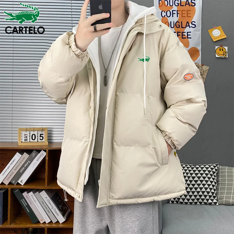 Cartelo brand 2022 winter hooded cotton clothes men's Korean version of the trend wear handsome casual fake two-piece jacket ins