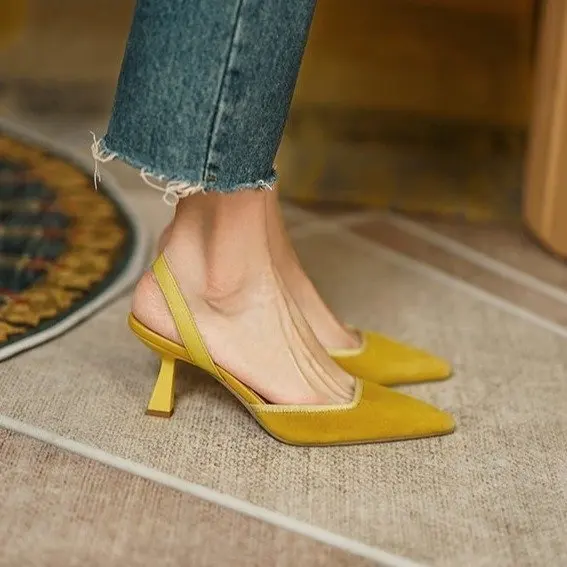 

Stiletto Pointed Toe High Heel Sexy Women's Sandals Back Strap Side Empty Workplace Mid-heeled 2022 Summer New Style