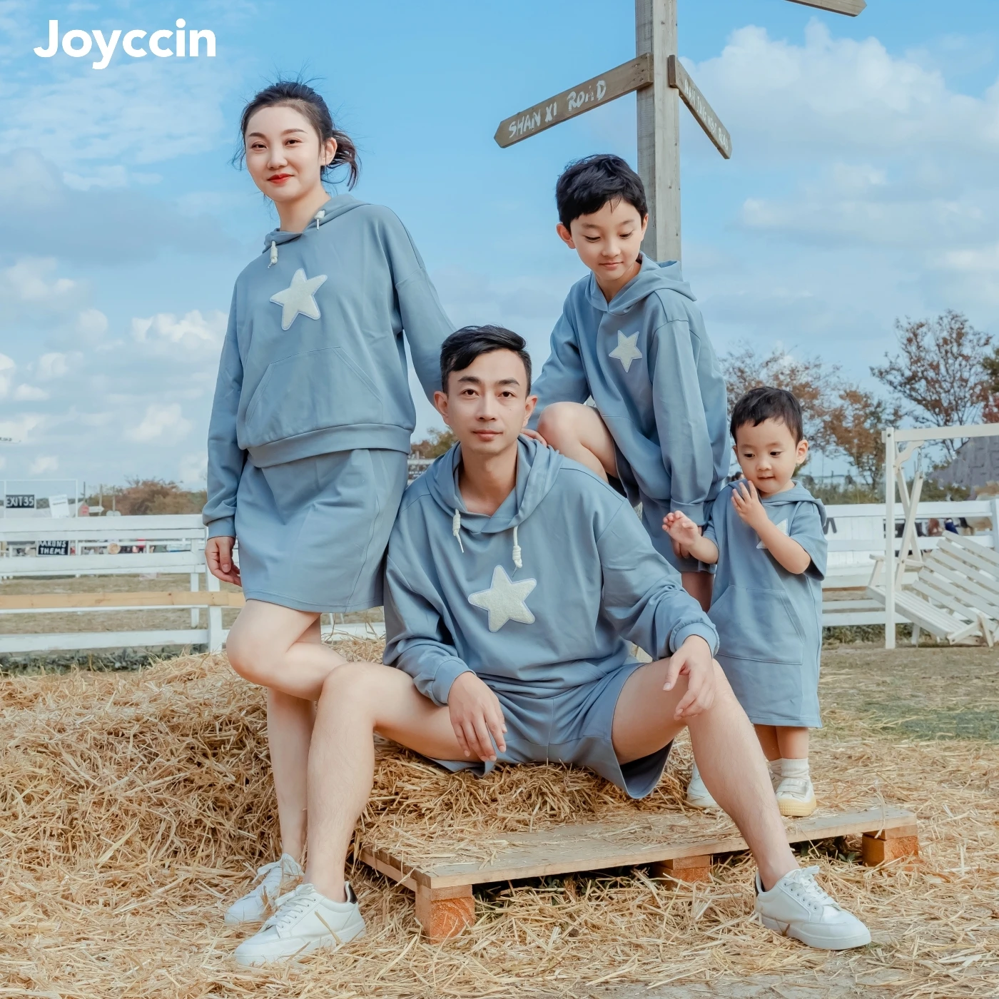 

Joyccin Star Embroidery Hoodies & Shorts/Skirts Sets Drop Shoulder Solid Color Loose Tracksuits 2pcs Matching Family Outfits