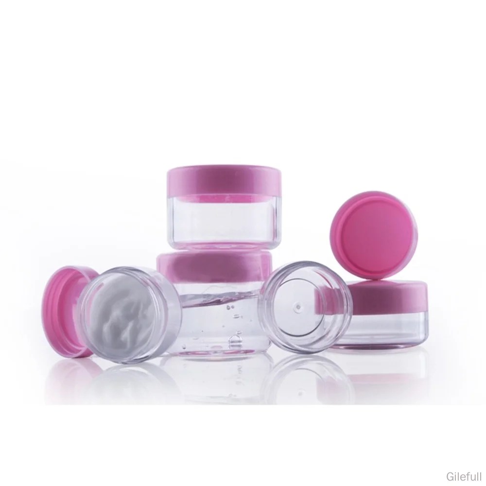 

50pcs 3g 5g 10g 15g 20g Empty Cream Jar Clear Plastic Containers Pink Cap Bottle Cosmetics Packaging Pot Refillable Glitters Box