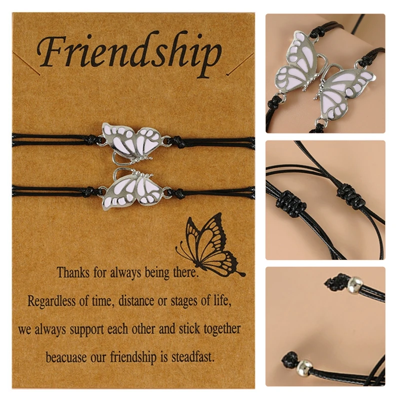 

2pcs/set Butterfly Pendant Matching Bracelet Rope Bracelet Banquet Party Jewelry Summer Accessories