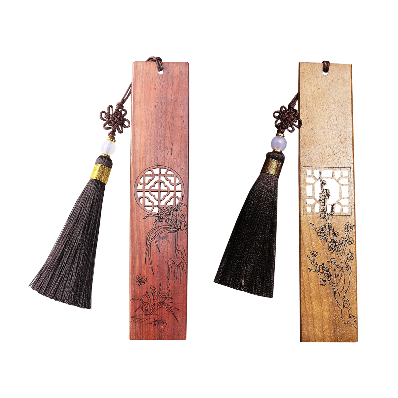 

2pcs Wood Bookmark Men Women With Tassel Lightweight Crafts Smooth Surface Teacher Gifts Handmade Small Rectangle Shape Retro