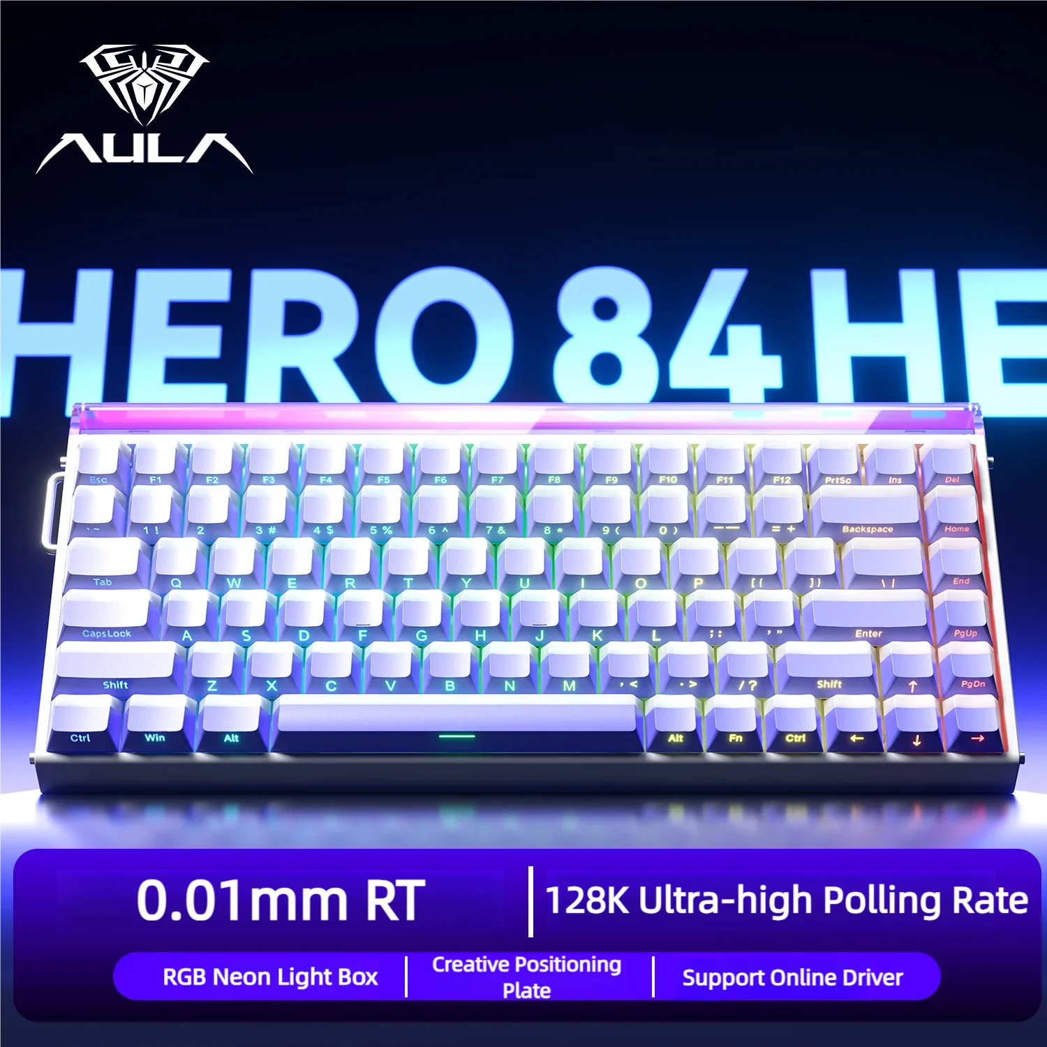 Фото AULA HERO84 8K Магнитная клавиатура 0,01 мм с быстрым триггером, полные клавиши, горячая замена, RGB-подсветка для игр, киберспорта №2