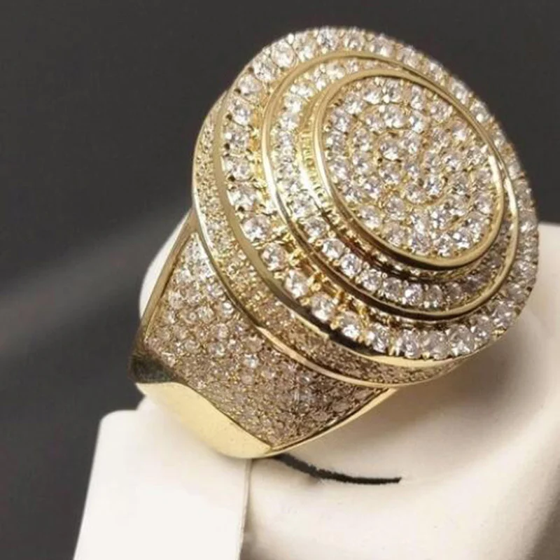 

Unique Gold Color Full Crystal with Round Zircon Women Men's Ring Engagement Party Hand Jewelry Unisex Rings Free Shipping