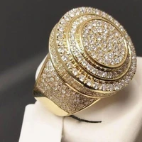unique gold color full crystal with round zircon women mens ring engagement party hand jewelry unisex rings free shipping