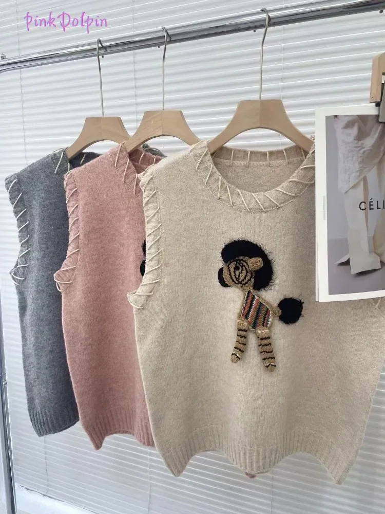 Женский вязаный жилет без рукавов повседневный винтажный свободный джемпер с