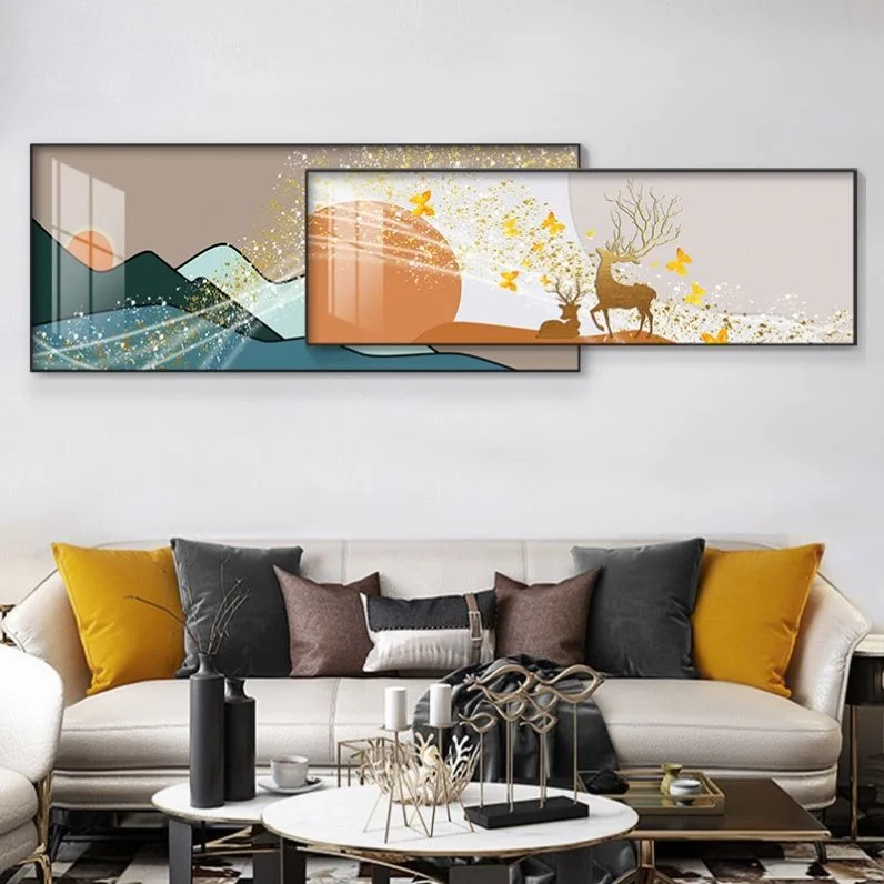 

Backrest mountain light luxury modern simple sofa background wall painting creative atmosphere discount living room backrest