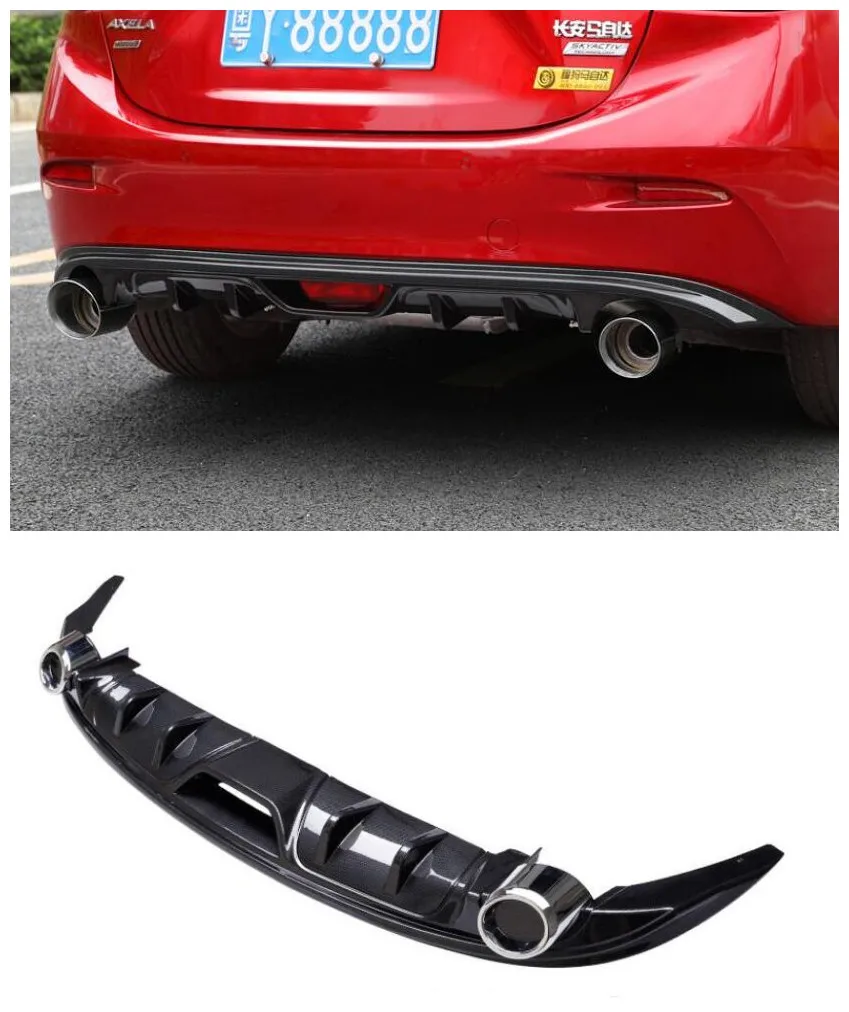 

Carbon Fiber Car Rear Trunk Lip Splitters Bumper Diffuser with Exhaust Tip Protector Fits For MAZDA 3 Axela Sedan 2014-2017