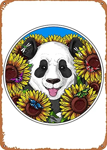 

Panda Sunflowers Vintage Look Metal Sign Patent Art Prints Retro Gift 8x12 Inch