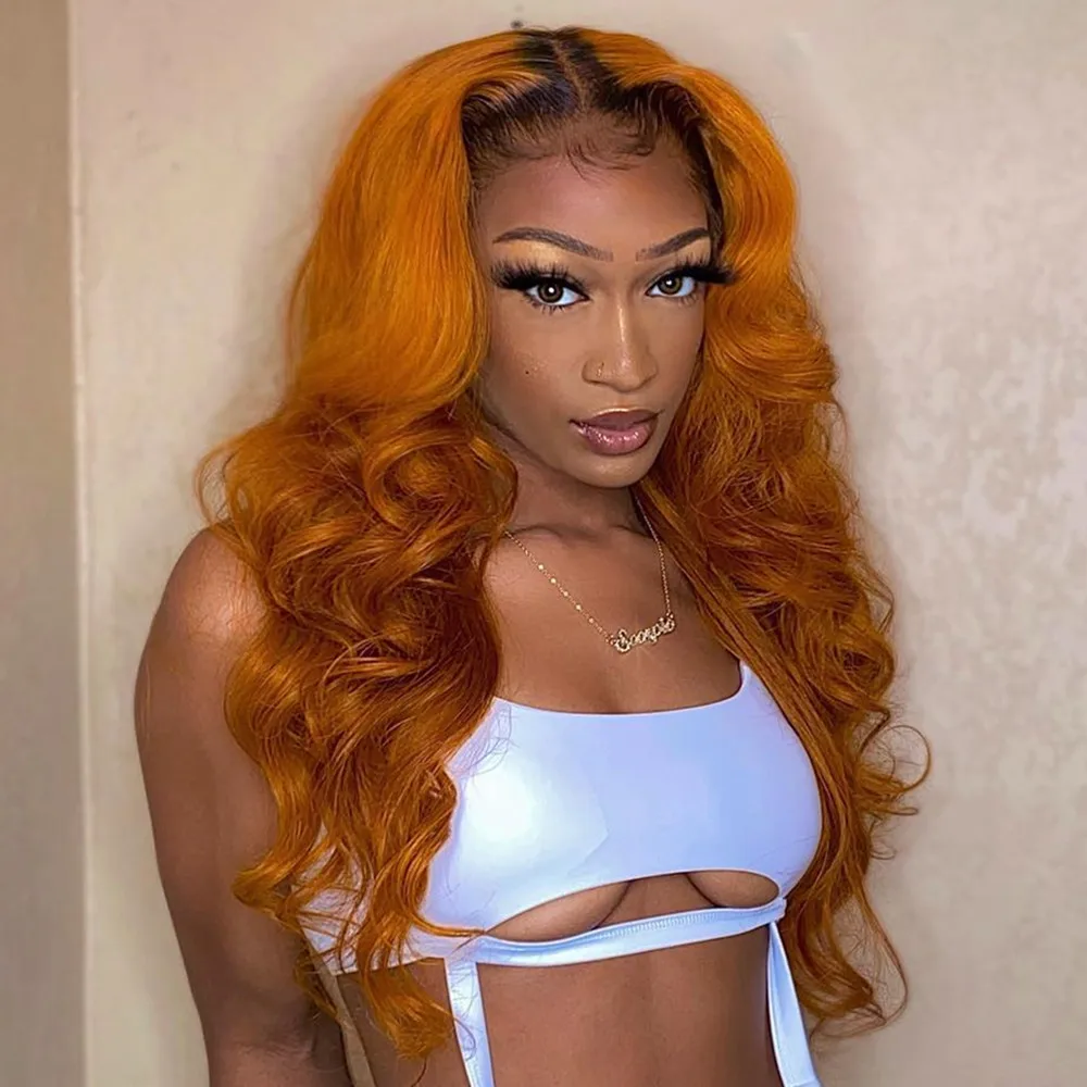 

Glueless Ombre Brown Lace Front Wigs Human Hair Pre plucked Bleached Knots Wet Wavy Full Lace Wigs with Baby Hair with Dark Root
