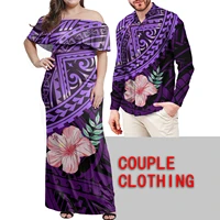 valentines day trendy couples suit custom pattern polynesian tribal design long womens poncho gown matching men aloha shirt