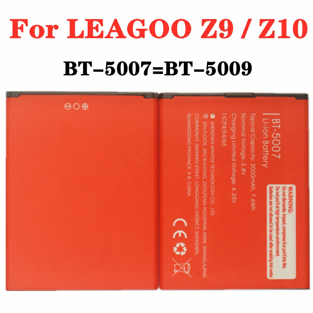 

High Quality Original Battery For LEAGOO Z9 Z10 Mobile Phone BT-5007 BT-5009 BT5007 BT5009 2000mAh Replacement Batteria Batterie