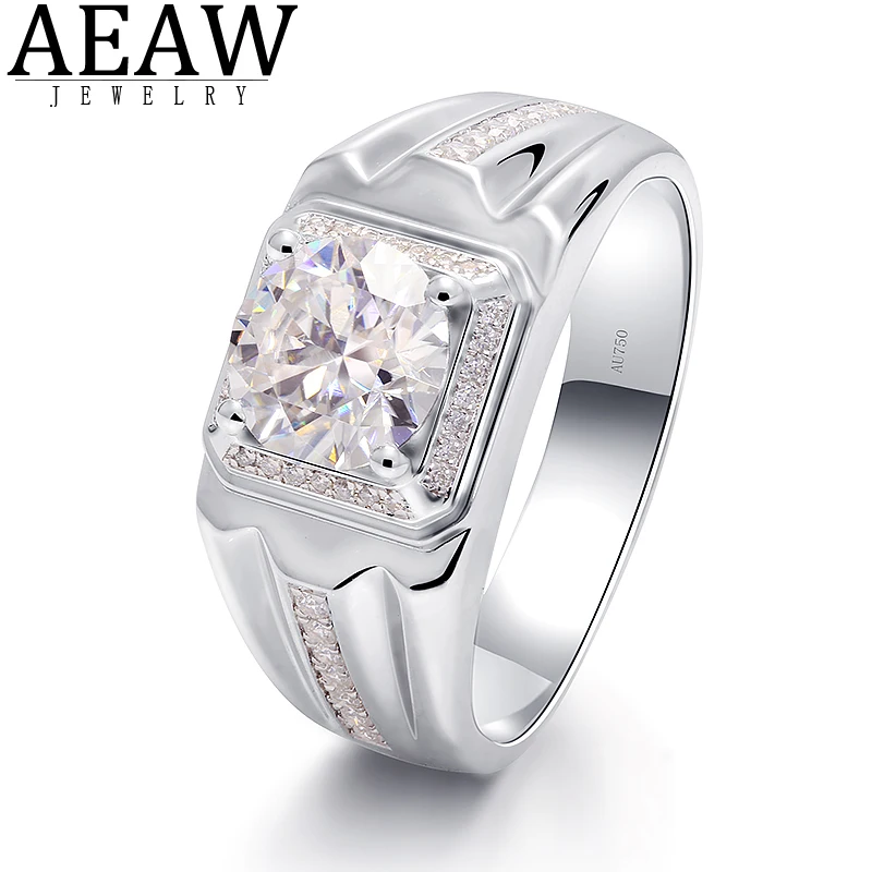 D Color 2.0carat 8.0mm Round Cut Moissanite Band Ring for Men Solid 14K 10K White Gold VVS1 Fine Ring Engagment Ring