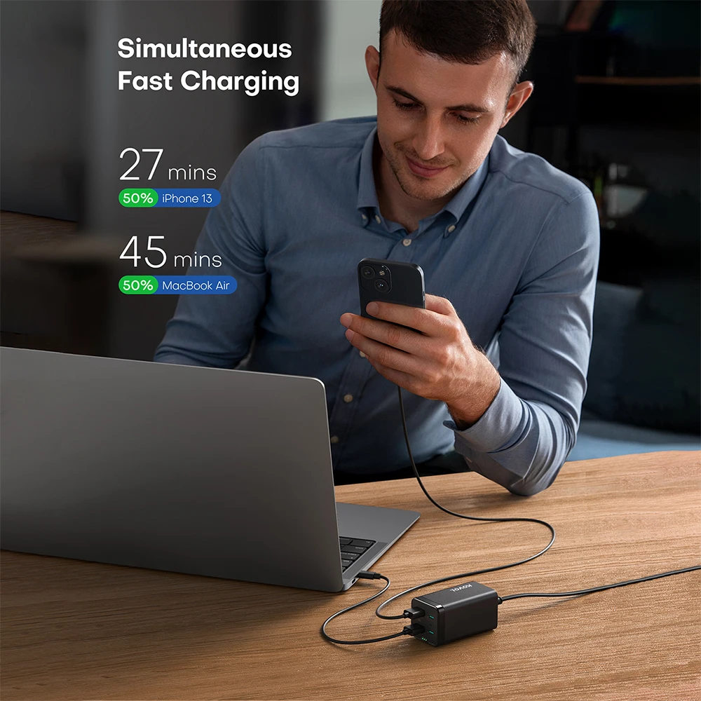 KOVOL 65W USB Type C Charger QC PD3.0 4 Ports GaN Fast Charger for iPhone 13 12 iPad Samsung S22 Macbook Xiaomi PD Phone Charger