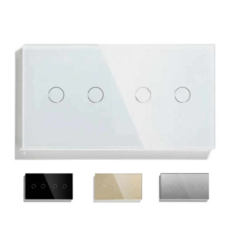 

Bingoelec Switch Glass Panel Only 158mm 2/4/6Gang Pearl White Black Gloden For Wall Switch Function Part DIY with Metal Frame