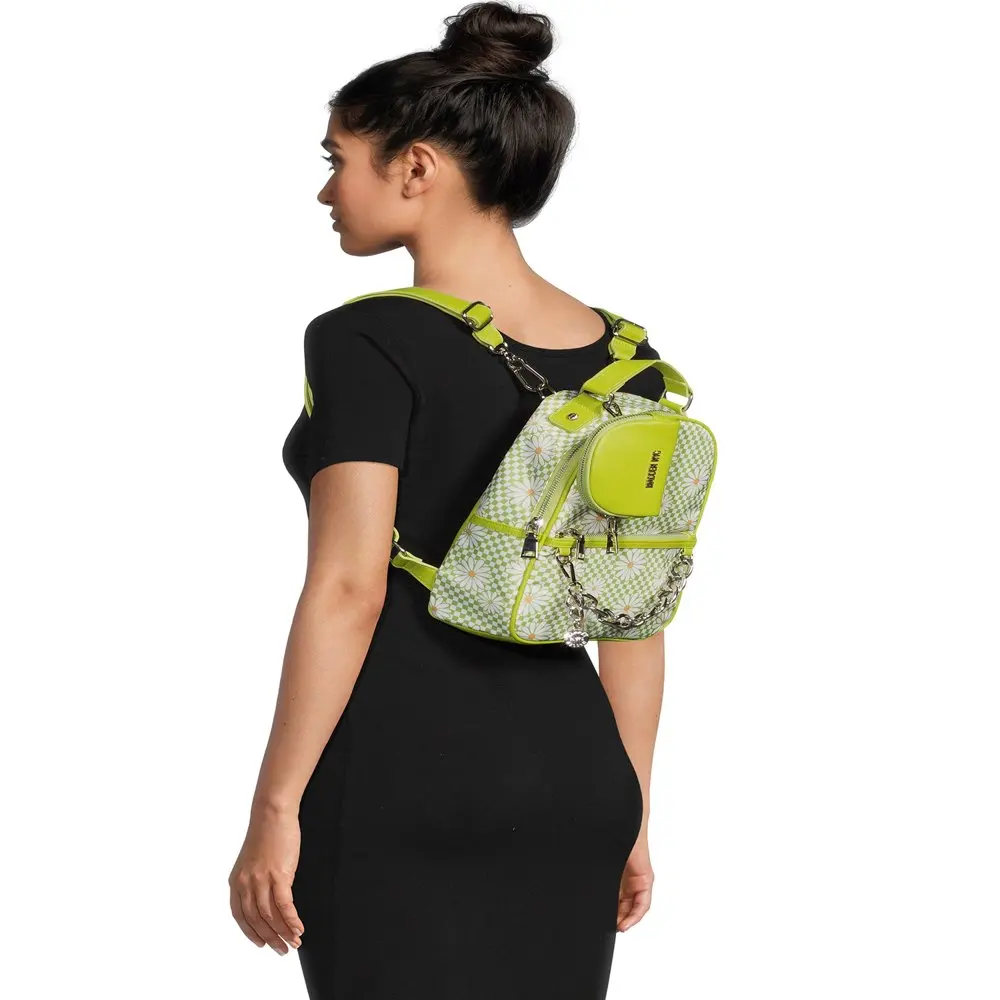 Women`s Chain Accent Backpack with Removable Pouch Black