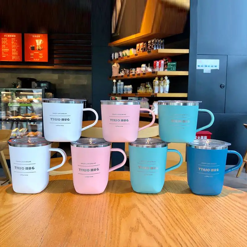 

304 Stainless Steel Coffee Cup With Handle And Transparent Lid Vacuum Insulated Coffee Tea Mug Hot And Cold Leak-proof Water Cup