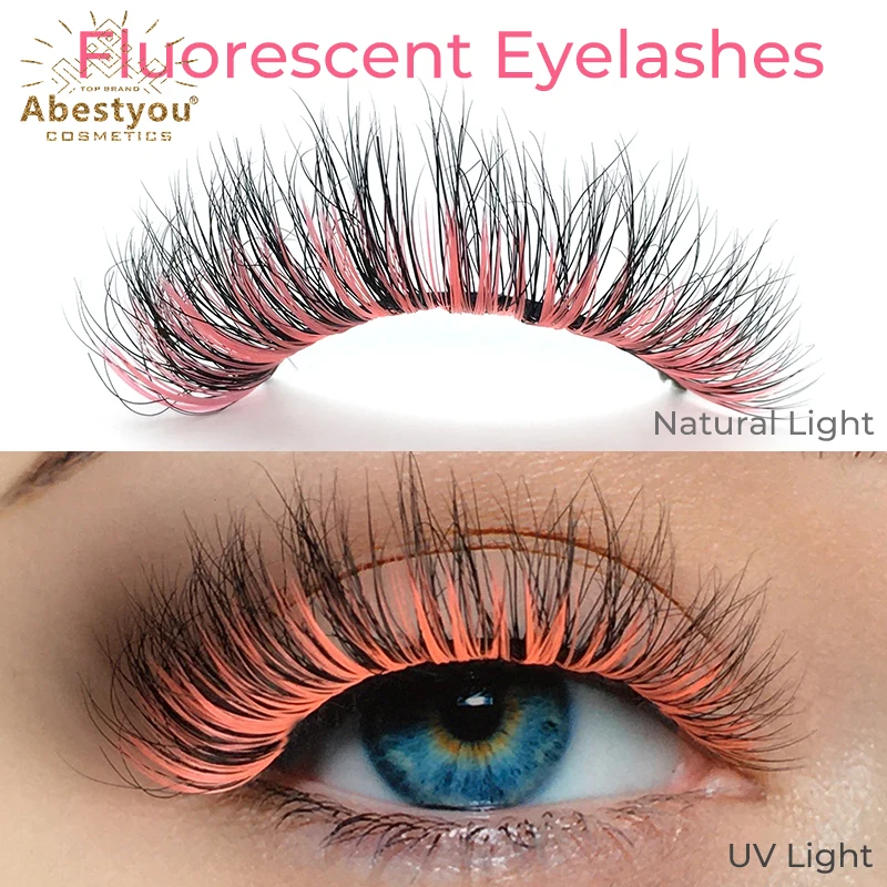 

Abestyou 1 Pair Fluorescence Colored Mink Eyelashes Glow In The Dark UV Neon Wholesale Natural Long Fluffy Dramatic False lashes