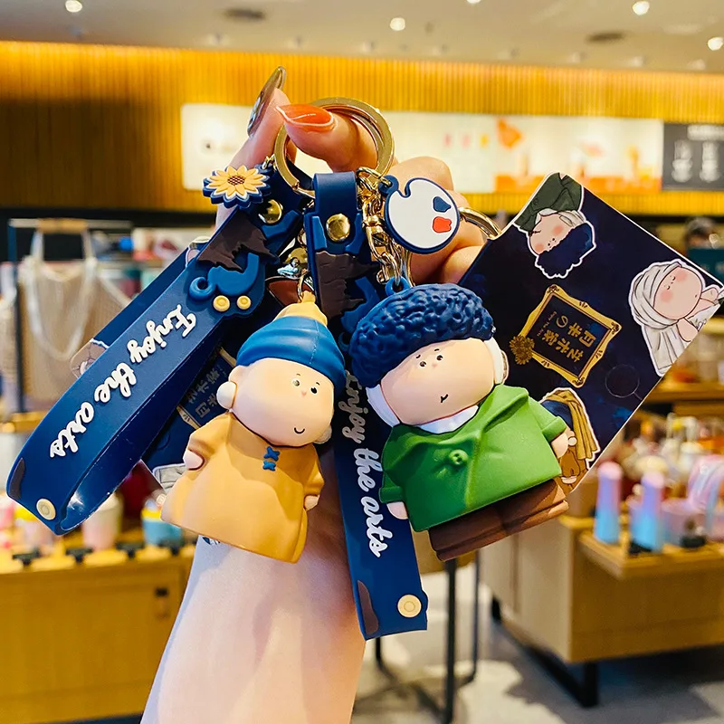 

Creative Artist Pearl Earrings Girl Keychains For Women Men Cartoon Half Moon Priest Doll Keychain Car Bag Pendant Keyring Gifts