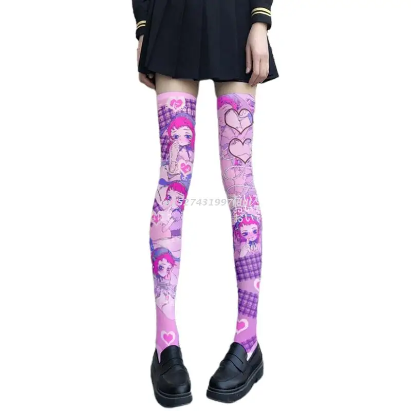 

Japanese Women Lolita Thigh High Stockings Sweet Kawaii Anime Maid Bunny Girl Heart Print Cosplay Over Knee Long Socks