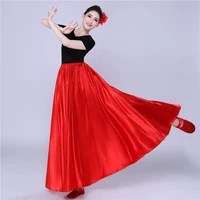 360 degree satin skirt belly dancer gypsy long skirt half length skirt solid color performance dance costume long skirt