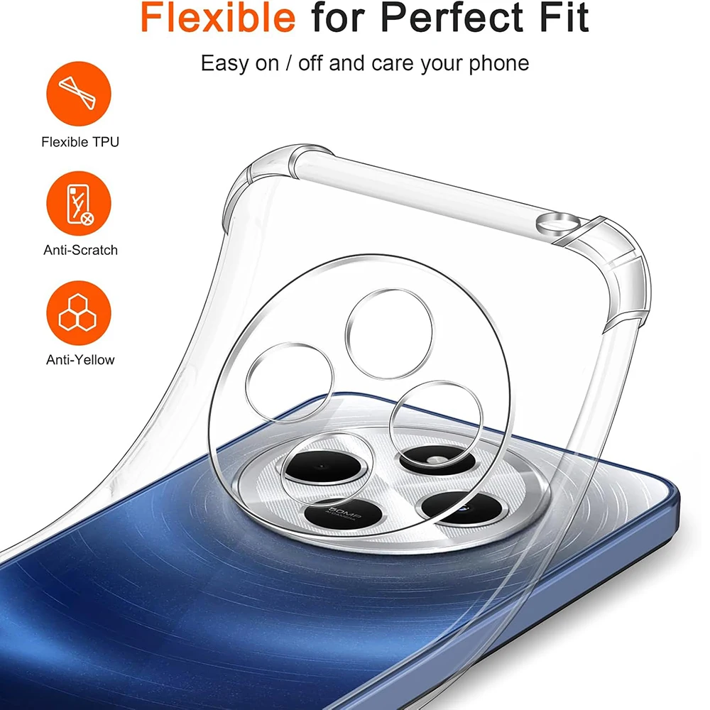 Противоударный чехол для Xiaomi Redmi 14C 13C 13 12C 12 11A 10 10A 10C 4G 5G Прозрачный ультратонкий