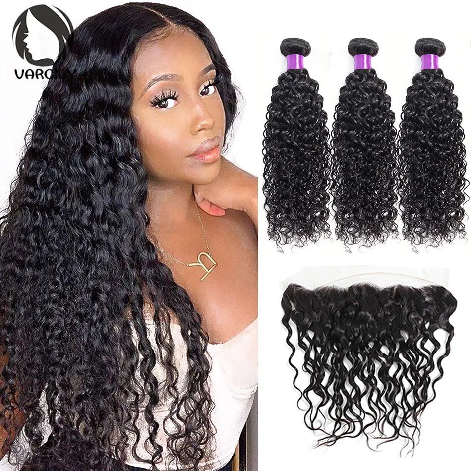 Water Wave Bundles With Frontal Brazilian Hair Bundles Human Hair Deep Wave Bundles With Frontal Curly 3 Bundles With Closure