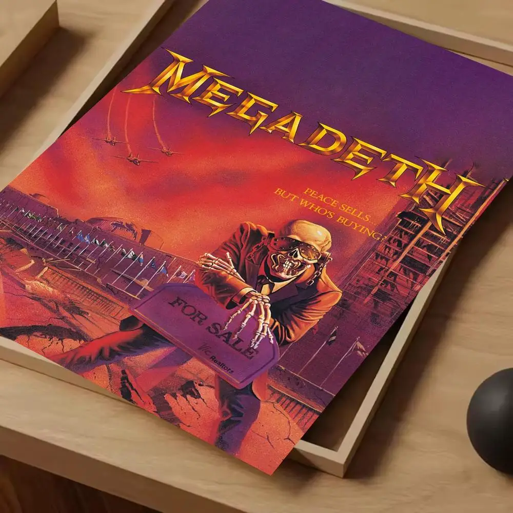 Фото Постер Music Rock M-Megadeth, безрамный, самоклеящийся, водонепроницаемый, художественный, из бумаги, для кофейни, гостиной, бара, комнаты, на стену №2
