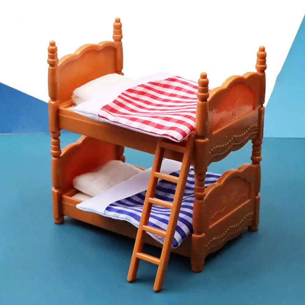 

PVC Amusing Doll House Simulation Double Bed Comfortable Hand Feeling Mni Bunk Bed Lightweight for Decoration